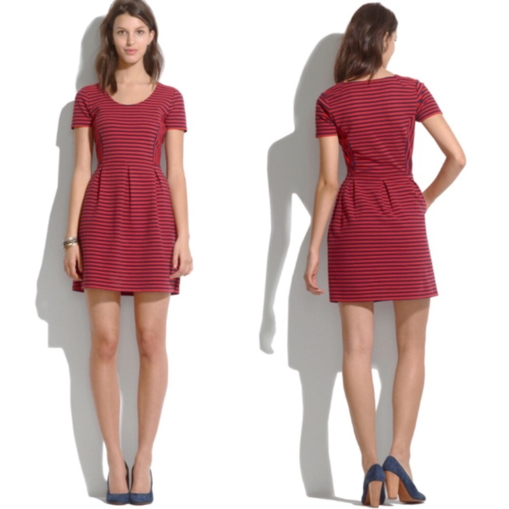 Madewell Red Striped Bistro ribbed Skater Dress